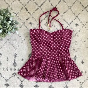 Lime Ricki Burgundy polka dot tankini top SM